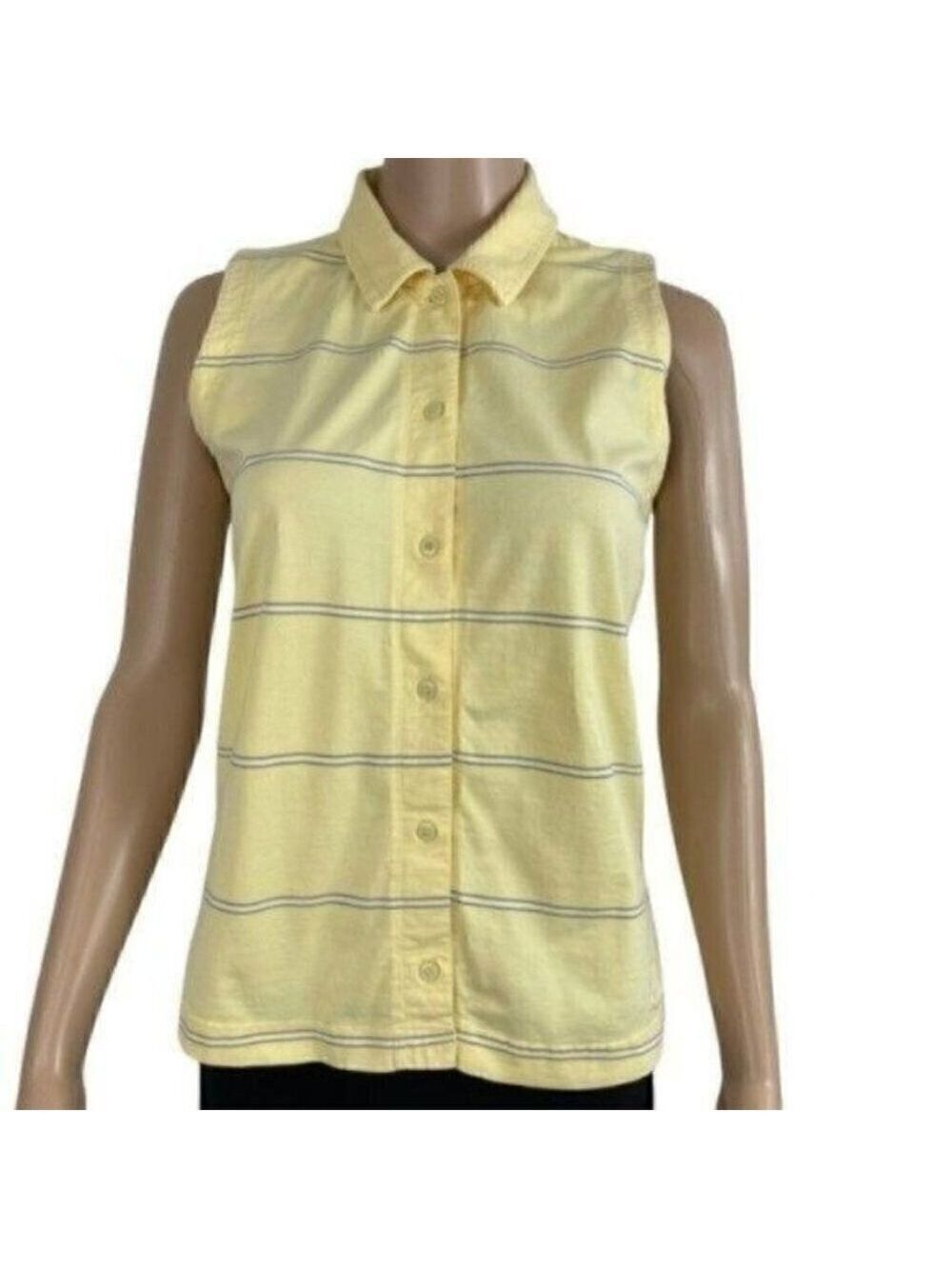 Adidas Button Down Sleeveless Yellow Striped Top Size Medium